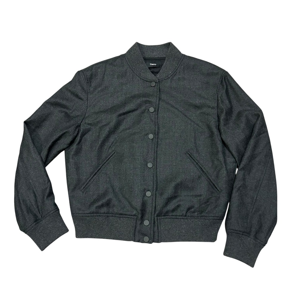 Theory Varsity Jacket Sleek Flannel Wool Cashmere Grey Bomber Small M0801115